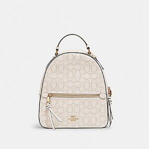 Coach White Signature Jacquard Mini Backpack with Gold Hardware